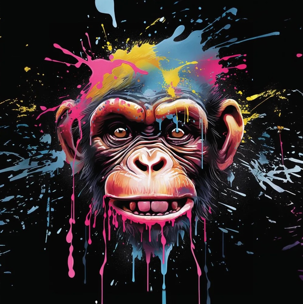 The Design Monkeys logo illustration - a colourful chimp